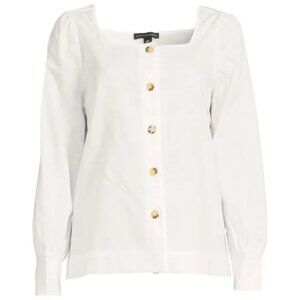 SAKS FIFTH AVENUE Linen Blend top blouse shirt SIZE M Squareneck Exclusivity NWT